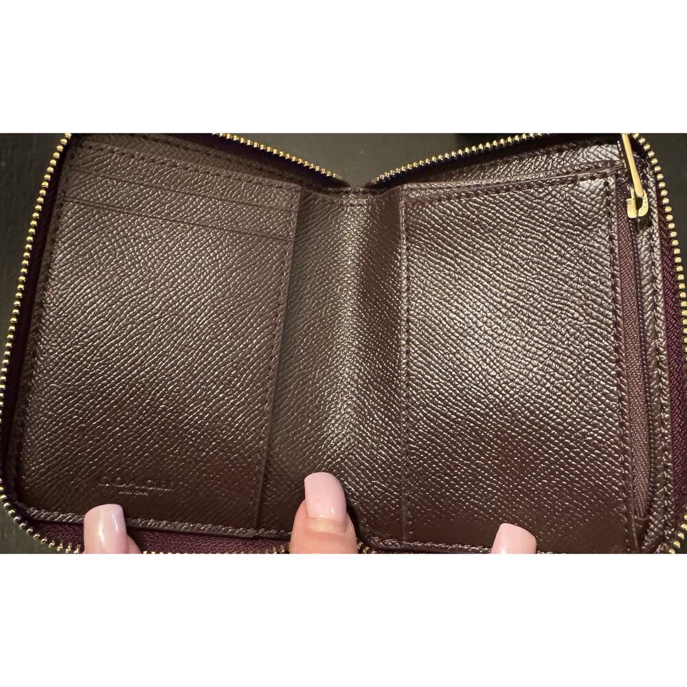 Coach Heart Glitter Small Zip Around Wallet In Raspberry - Picture 3 of 7